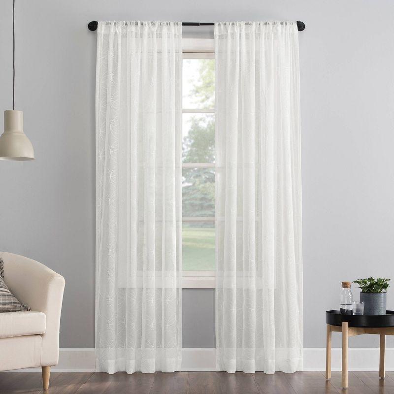 Tamaryn Embroidered Trellis Sheer Rod Pocket Curtain Panel - No. 918