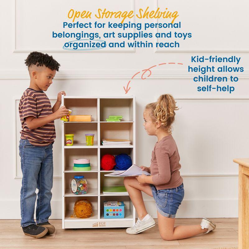 ECR4Kids 10 Cubby Mobile Tray Storage Cabinet, 5x2, White Wash