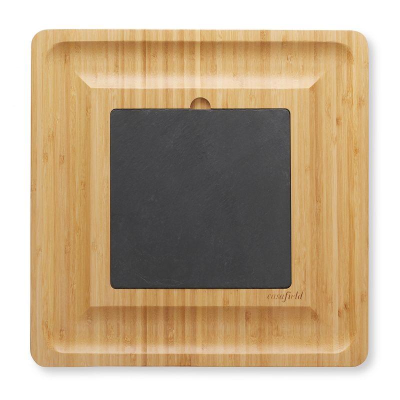 Casafield Bamboo Cheese Cutting Board with Removable Slate Cheese Plate, Stainless Steel Knives, and Slide-Out Snack Trays