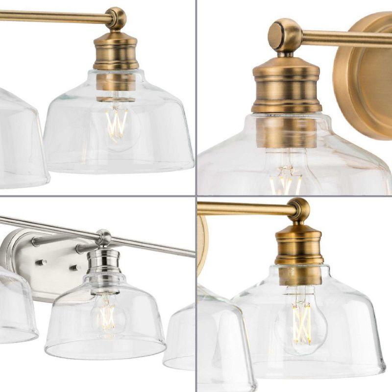 Progress Lighting Singleton 3-Light Vanity Fixture, Vintage Brass, Clear Glass Shades, Steel Material, Damp Rated