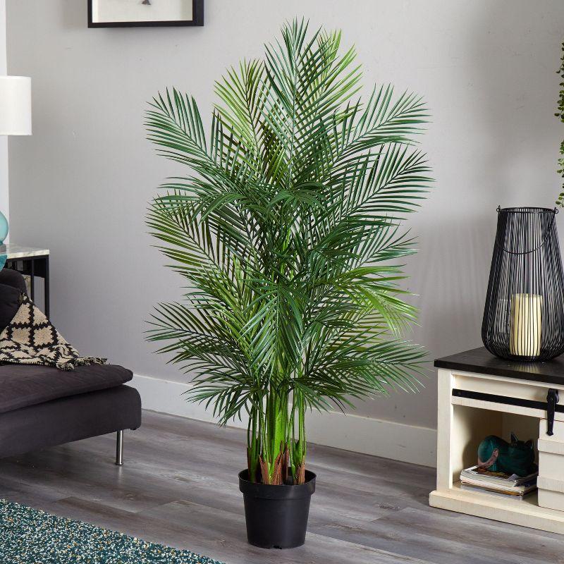 Lush Green 62.5'' Tropical Areca Palm with Lights Outdoor Potted Tree