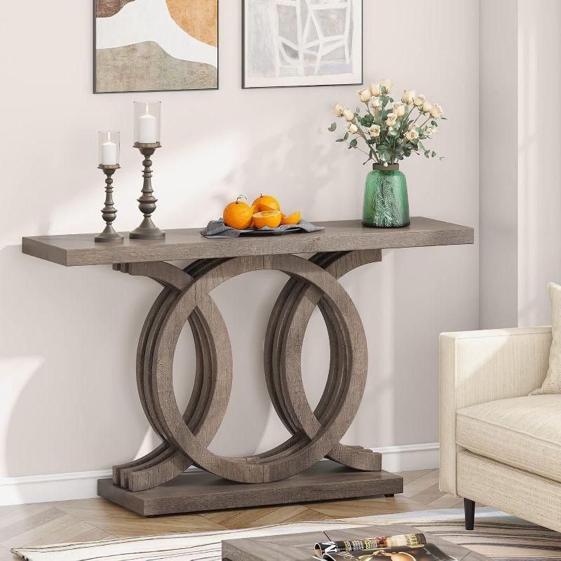 Hommoo 55 Inch Console Table with Geometric Base Brown