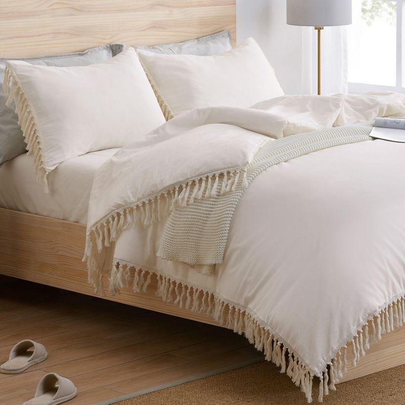 Ivory Cotton Fringe Full/Queen Duvet Cover Set