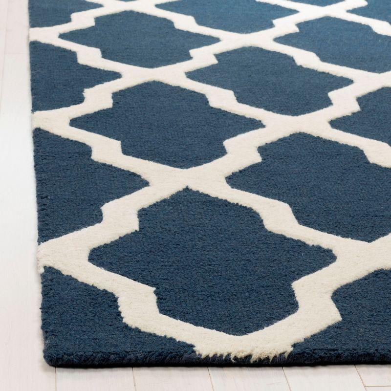 Navy Blue and Ivory Hand-Tufted Wool Area Rug