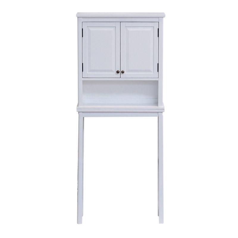 White Wood Adjustable Over-the-Toilet Storage Cabinet with Doors