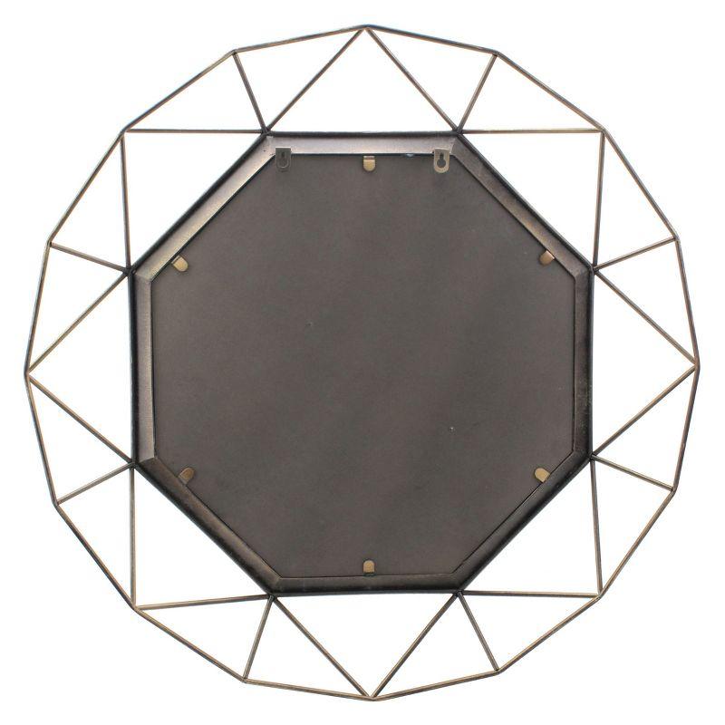 30.5" Round Antique Gold Geometric Wood Wall Mirror