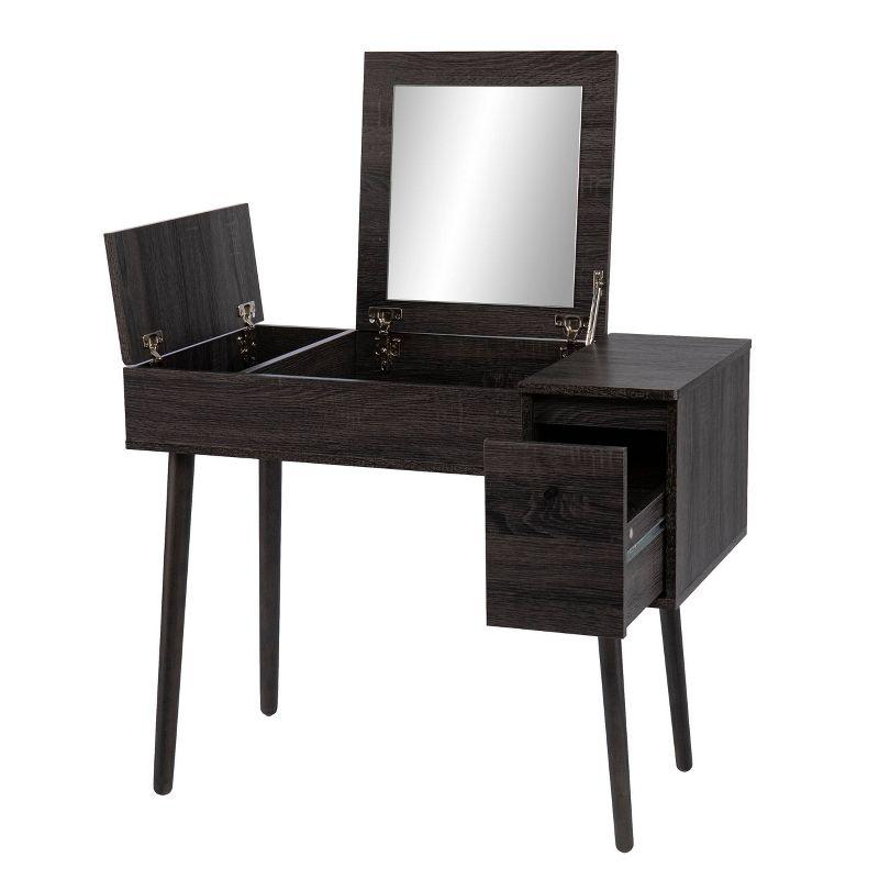 Harzen Storage Vanity with Mirror Black - Holly & Martin: Hidden Compartment, Telescoping Legs