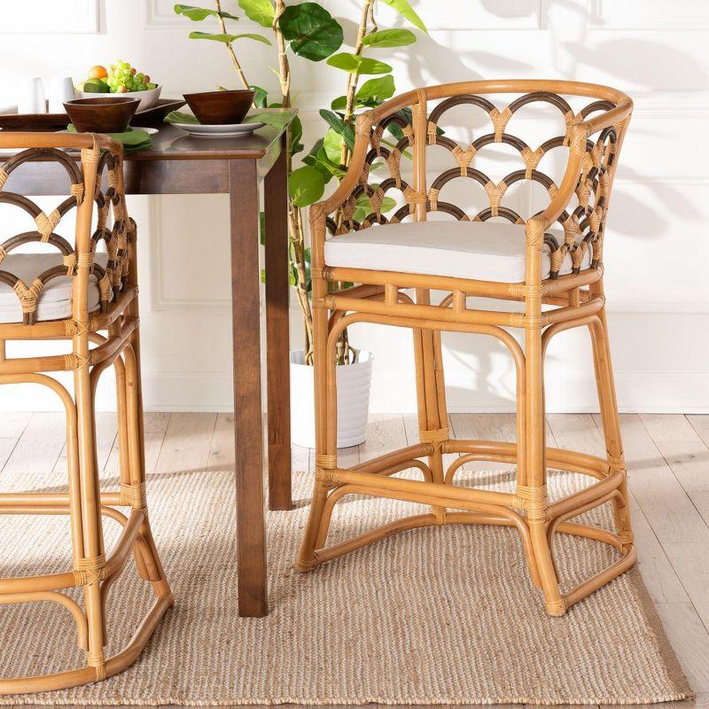 Veneto Light Honey and Dark Brown Rattan Bar Stool