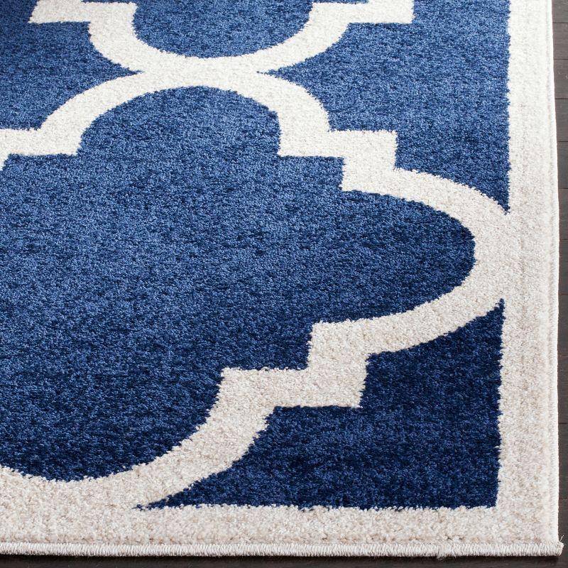 Navy and Beige Geometric Hand-Knotted Accent Rug 30" x 4"