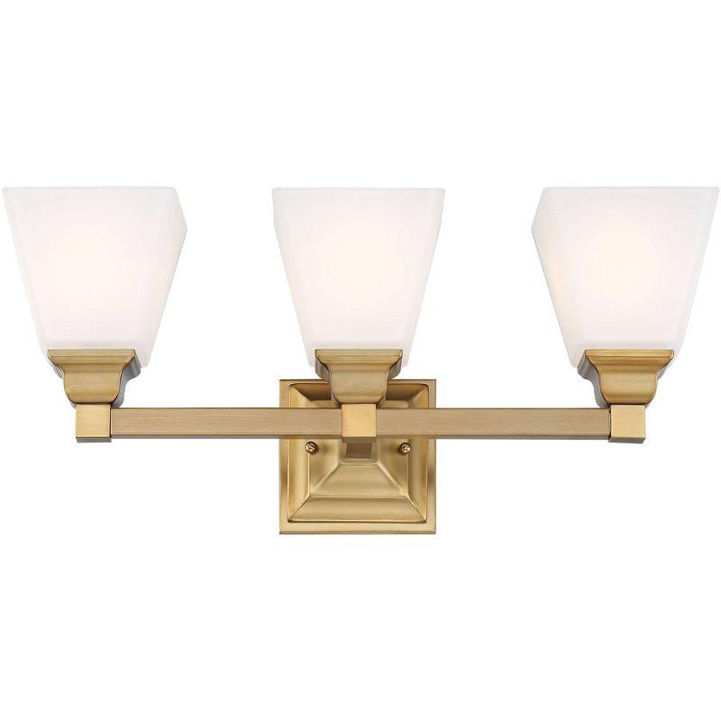 Regency Hill Mencino Modern Wall Light Warm Brass Hardwire 20" 3-Light Fixture Etched Opal Glass Shade for Bedroom Bathroom Vanity Living Room House