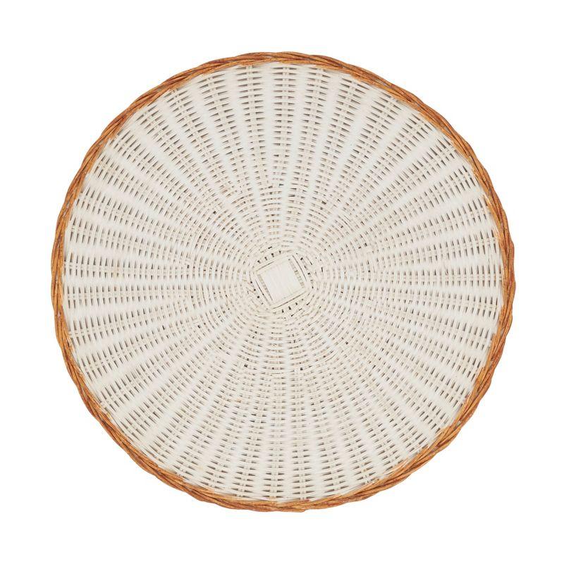 Two-Tone White and Natural Rattan Round Placemats, Set of 4