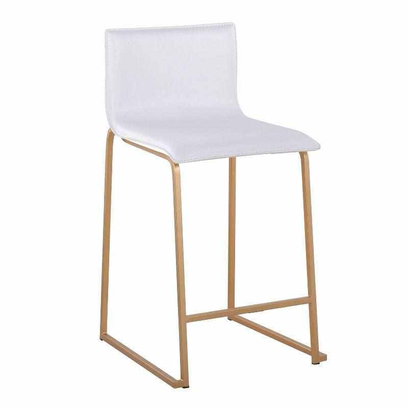 Set of 2 26" Mara Contemporary Counter Height Barstools Gold/White: Faux Leather, Steel Base - LumiSource