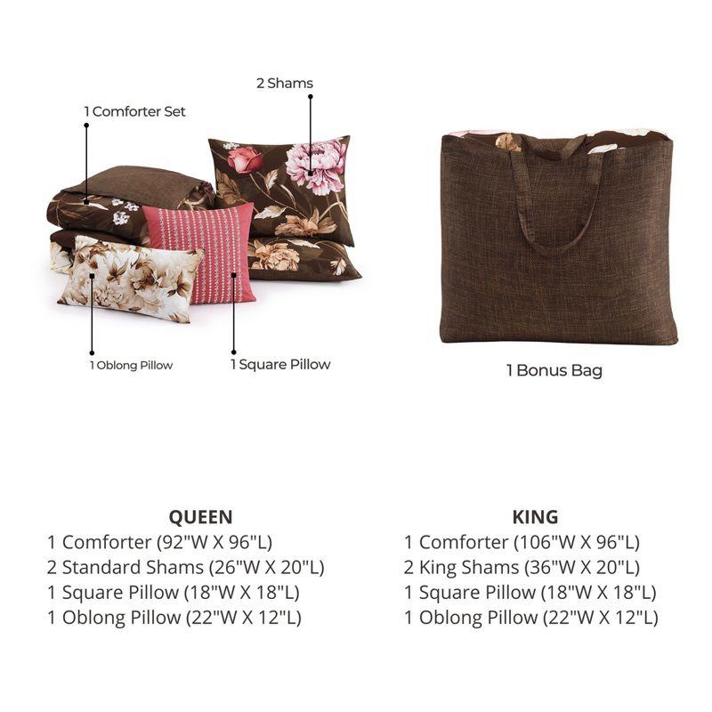 BeBeJan Bebejan Floral Garden on Mocha 100% Cotton 5-Piece Reversible Comforter Set