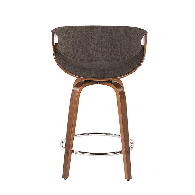 Set of 2 Curvini Upholstered Counter Height Barstools Charcoal/Walnut - LumiSource: Swivel, Chrome-Plated, Wood Legs