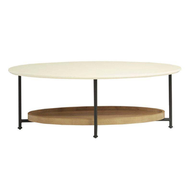 White and Natural Oval Wood Metal Coffee Table