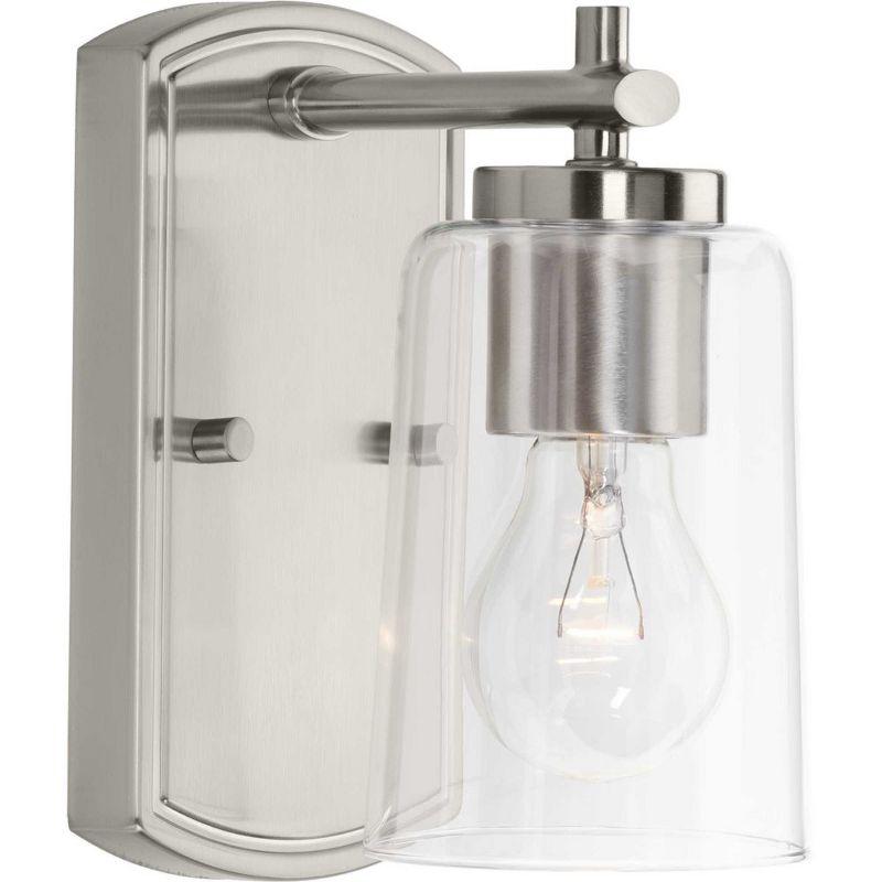 Progress Lighting Adley 1-Light Bath Wall Light, Brushed Nickel, Clear Glass Shade