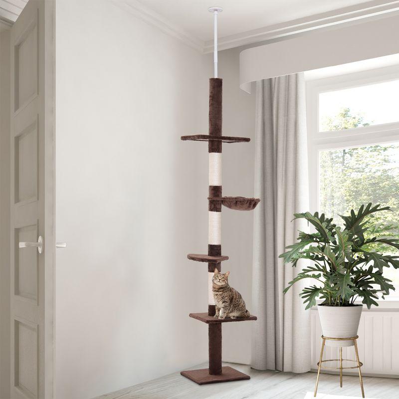 PawHut 9' Adjustable Height Floor-To-Ceiling Vertical Cat Tree