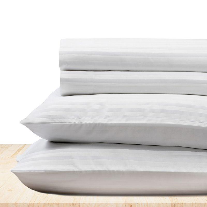 Full Bright White Striped Cotton Deep Pocket Sheet Set