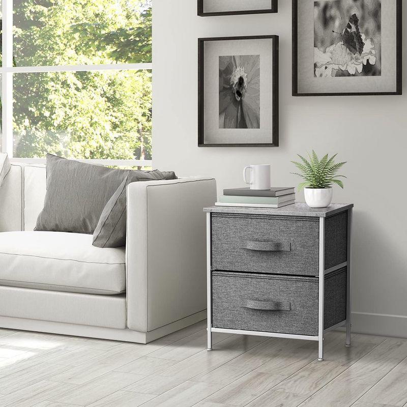 Sorbus Nightstand with 2 Drawers - Steel Frame, Wood Top & Easy Pull Fabric Bins - Great for Home, Bedroom, Office & College Dorm (Gray)