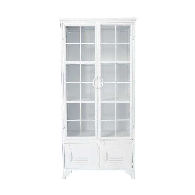 White Metal Freestanding Cabinet with Glass Doors and Shelves