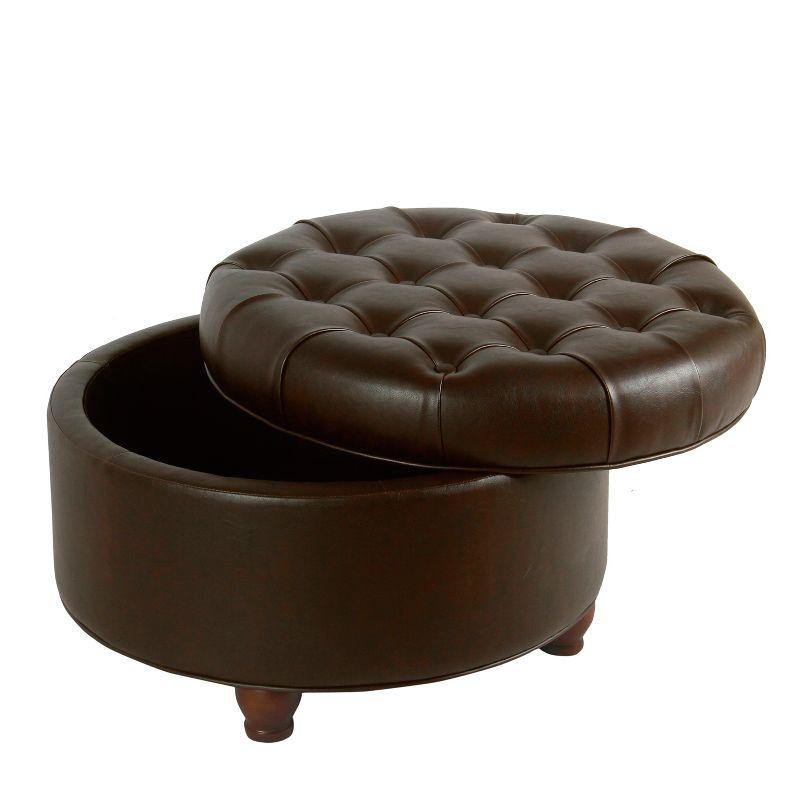 Elegant Tufted Faux Leather Round Ottoman with Storage