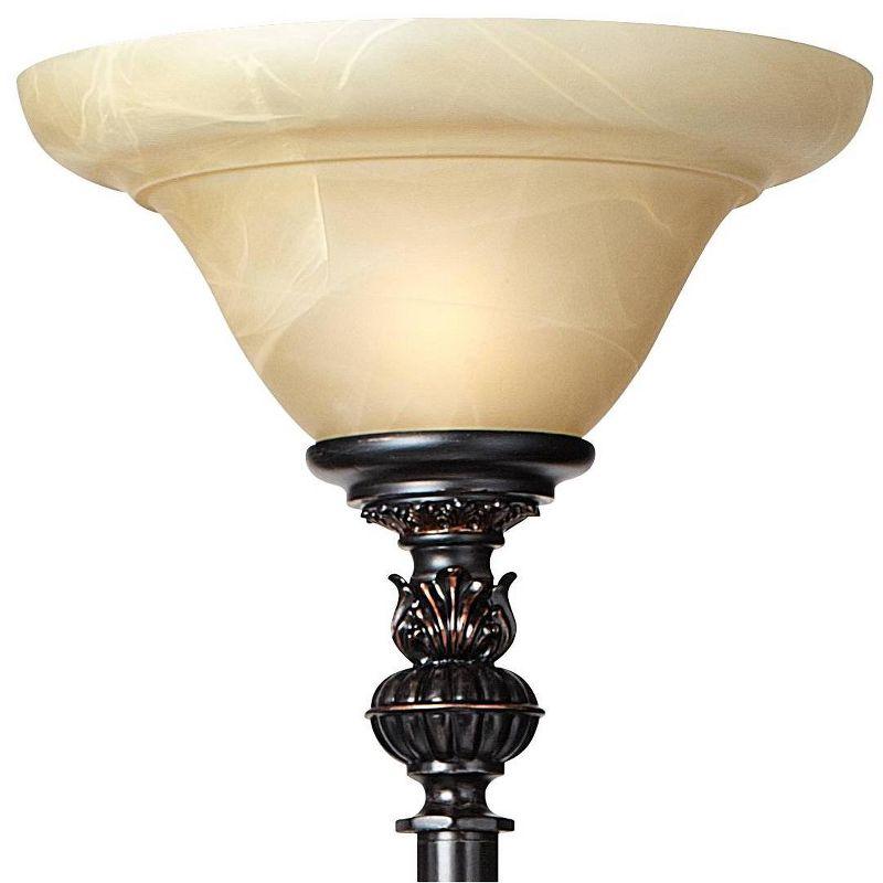 Bronze 72" Torchiere Floor Lamp with Alabaster Glass Shades