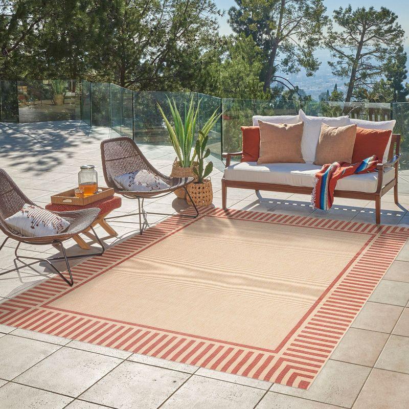 Beige and Red Striped Synthetic Flatweave Indoor/Outdoor Rug