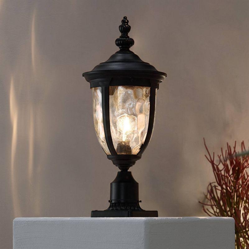 John Timberland Bellagio Rustic Post Light Textured Black with Pier Mount 22 3/4" Hammered Glass for Exterior Light Barn Deck House Porch Yard Patio