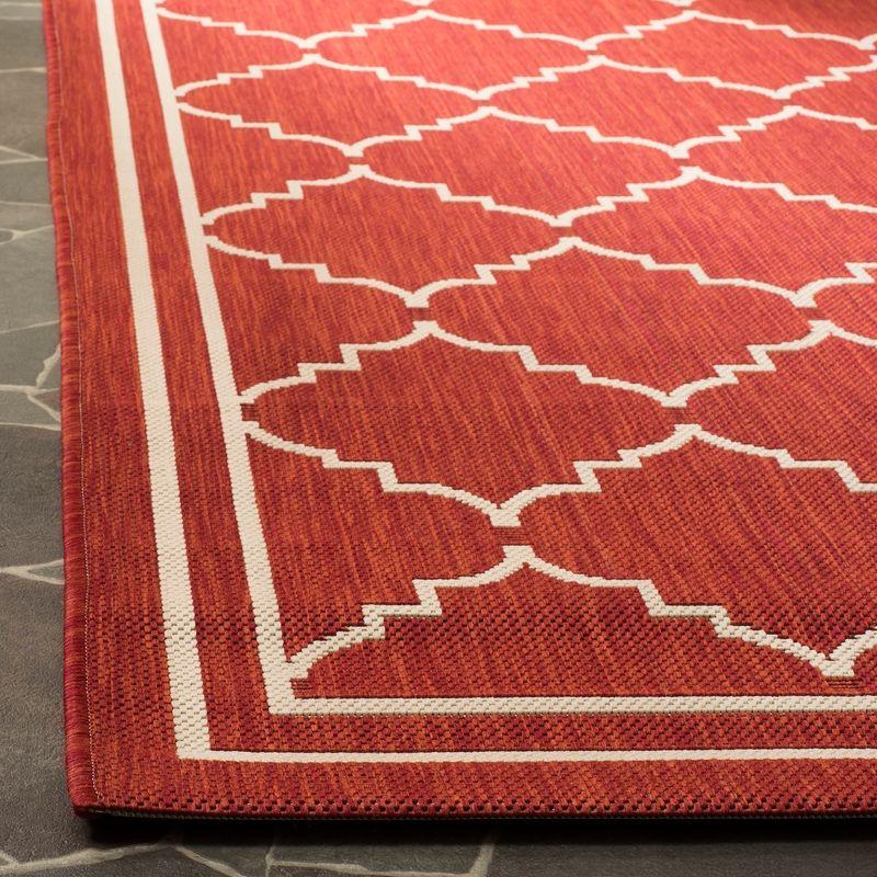 Red & Beige Square Synthetic Easy-Care Indoor/Outdoor Rug