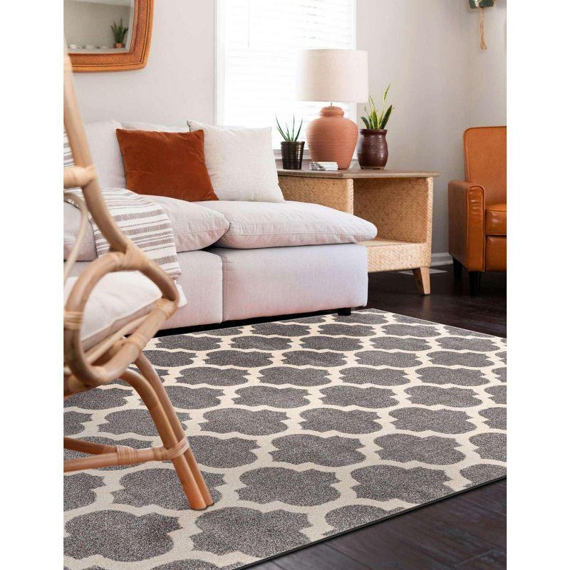 Elegant Dark Grey Trellis Synthetic 8' x 11' Area Rug