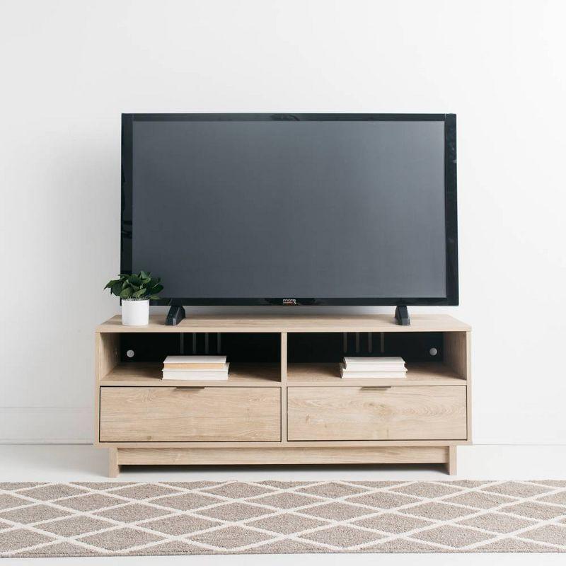 Contemporary 52'' Beige TV Stand with Open Shelving and Drawers