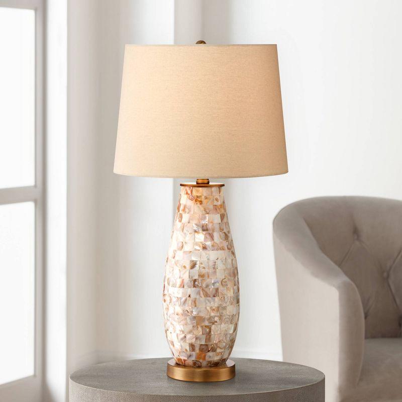 Mother of Pearl 26.5" Vase Table Lamp with Beige Drum Shade