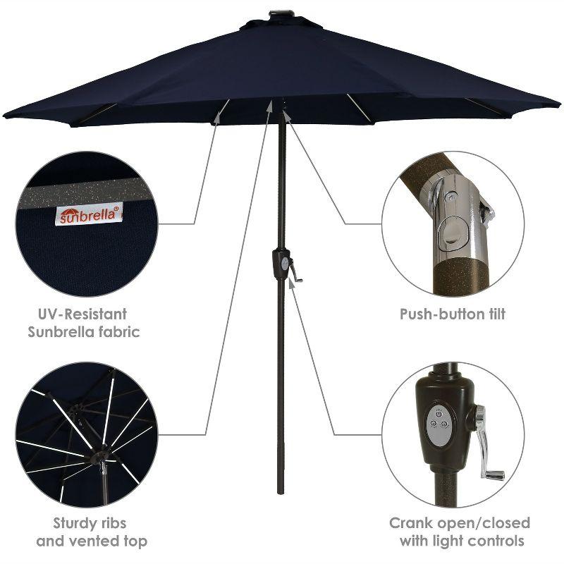 Sunnydaze Outdoor Solution-Dyed Sunbrella Pool Patio Umbrella with Solar LED Light Bars and Tilt - 9' - Navy Blue