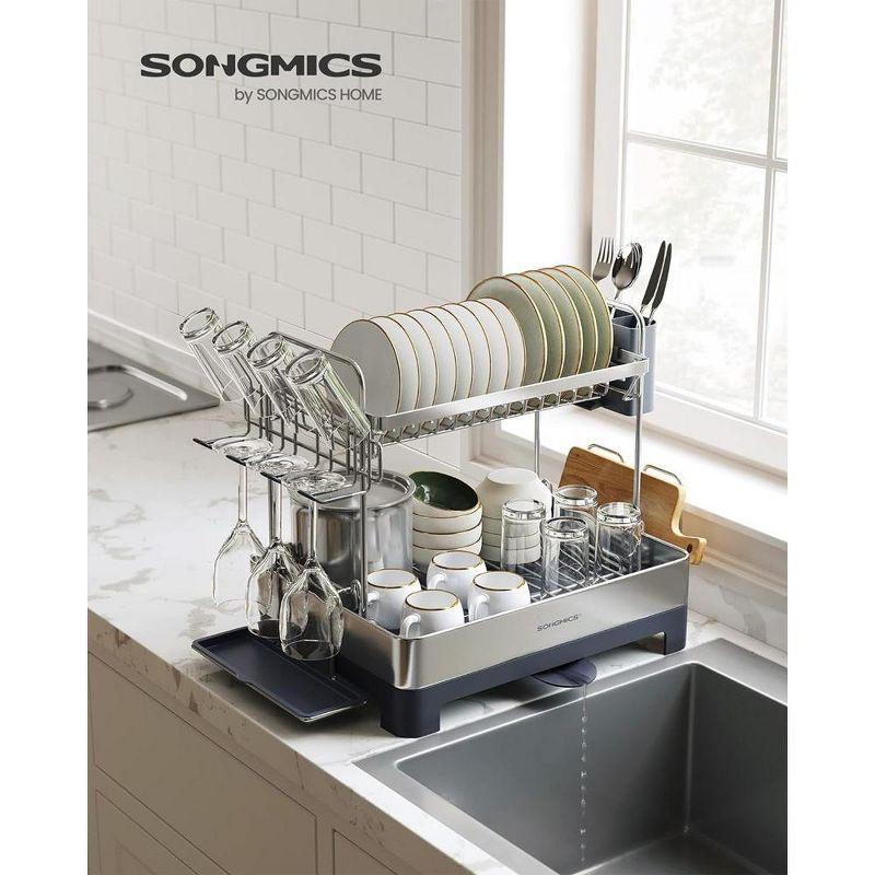 SONGMICS 2 Tier Dish Drying Rack, Stainless Steel Dish Drainer for Kitchen Counter