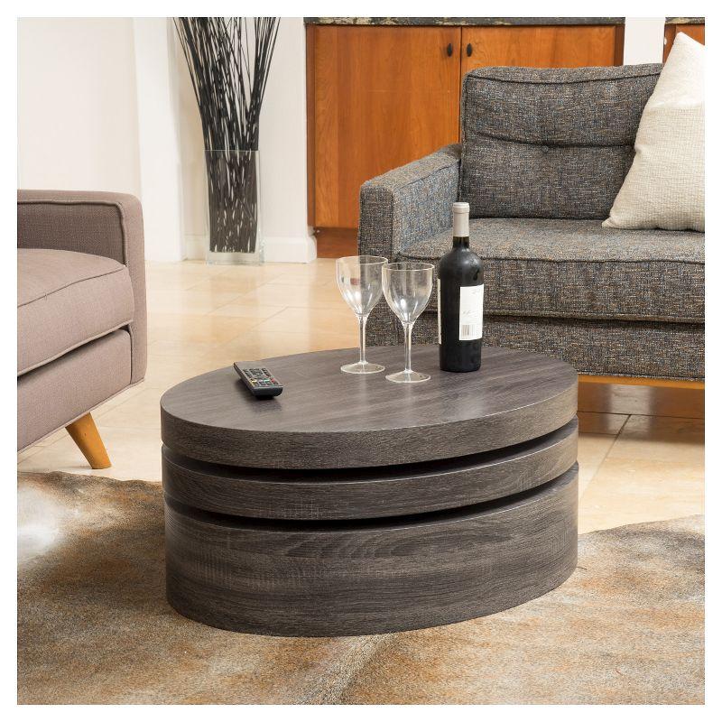 Carson Small Oval Rotatable Coffee Table Black Oak - Christopher Knight Home: Modern Rotatable Shelf, Wood Frame