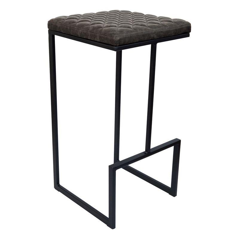 LeisureMod Quincy Leather Barstool with Black Metal Legs