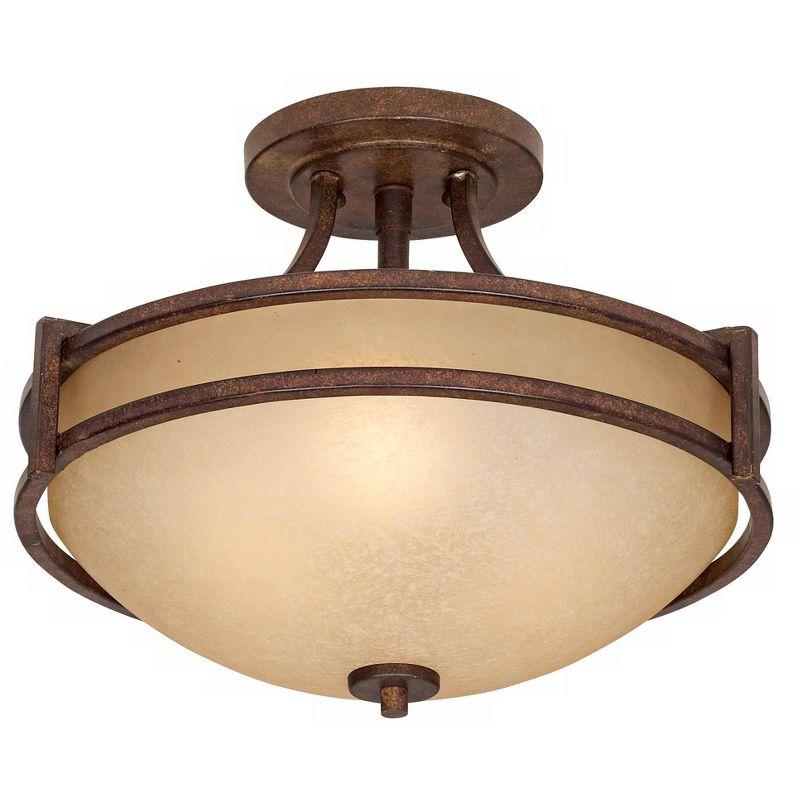 Franklin Iron Works Rustic Farmhouse Ceiling Light Semi Flush Mount Fixture Bronze 18" Wide Cream Scavo Glass Bowl Bedroom Kitchen