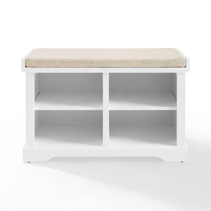 Beige Linen Coastal Storage Bench with Adjustable Shelves