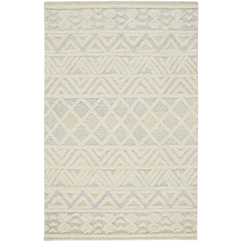 Scandinavian Cream and Blue Wool Geometric Area Rug