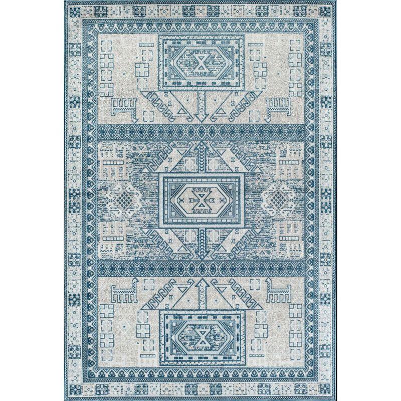 Rugs America Freida FY60A Azure Vintage Farmhouse Area Rug for Dining Room Rug Neutral Rug Living Room Rug Kitchen, 5'x7'