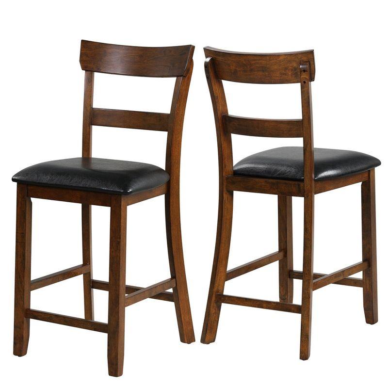 Costway Set of 2 Barstools Counter Height Chairs w/Leather Seat & Rubber Wood Legs