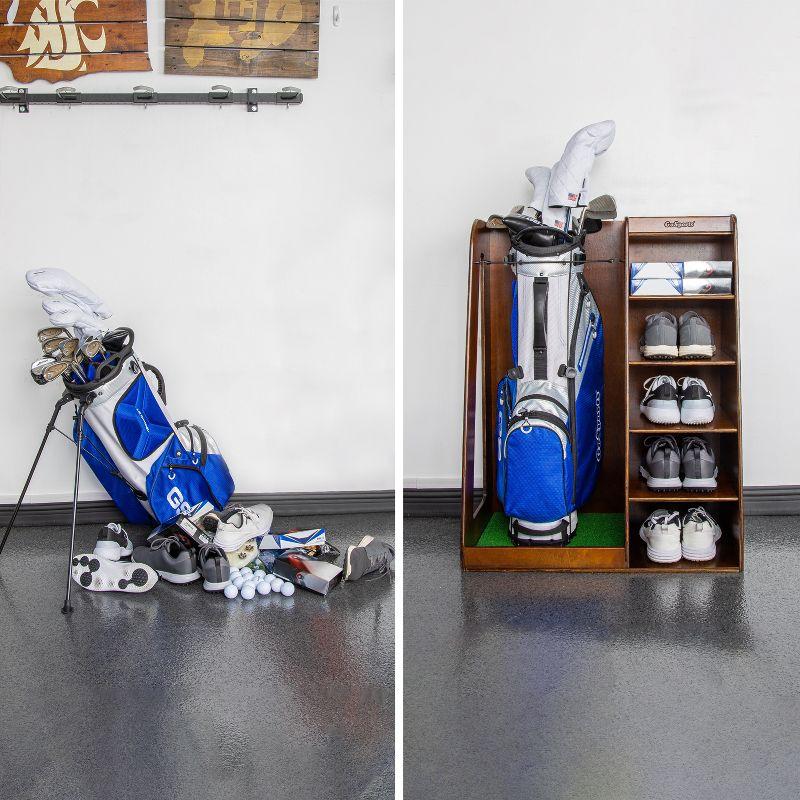 GoSports Premium Wooden Freestanding Golf Bag Organizer and Storage Rack