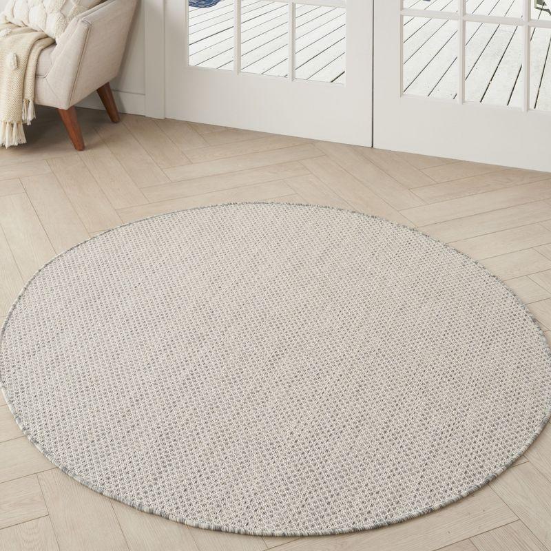 Nourison 5' x 5' Courtyard Modern Easy Care Flatweave Indoor Outdoor Round Rug Ivory/Silver