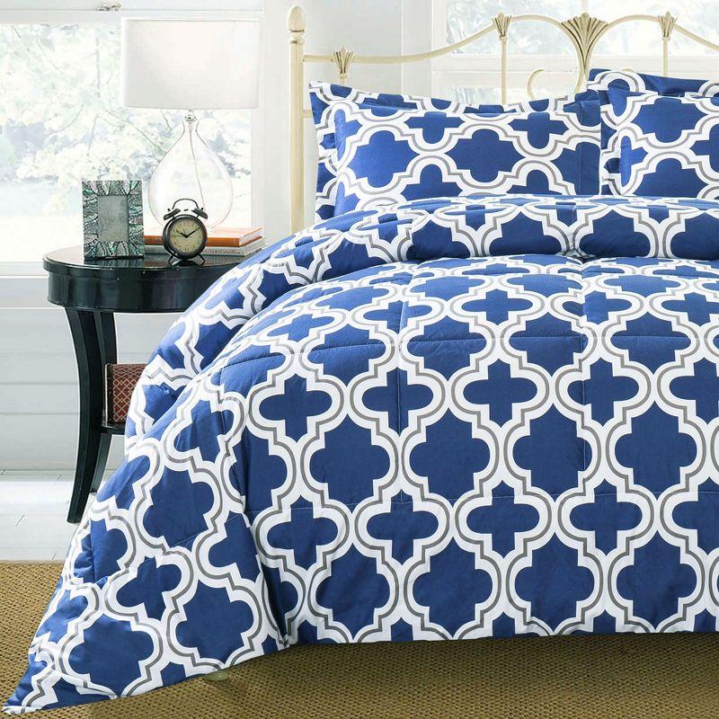 Modern Trellis Geometric Wrinkle-Resistant Down Alternative 3-Piece Comforter Set by Blue Nile Mills