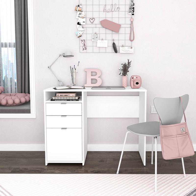 Cambridge 3 Drawer Writing Desk with Shelf White - Polifurniture: Compact Home Office, Modern Style, File Storage