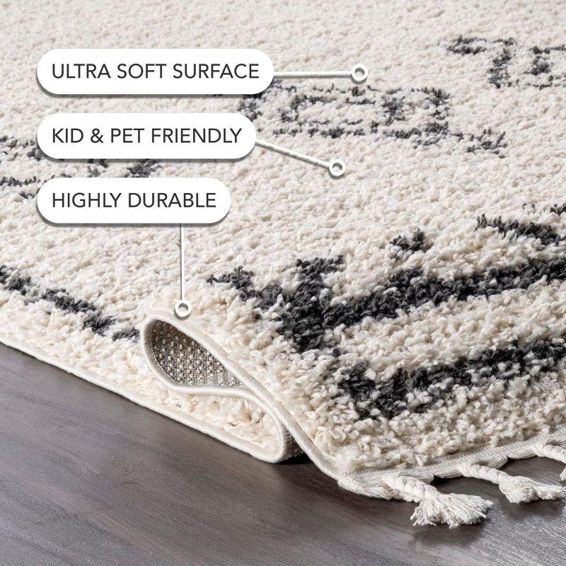 Off-White Moroccan Diamond Tassel Shag Runner Rug