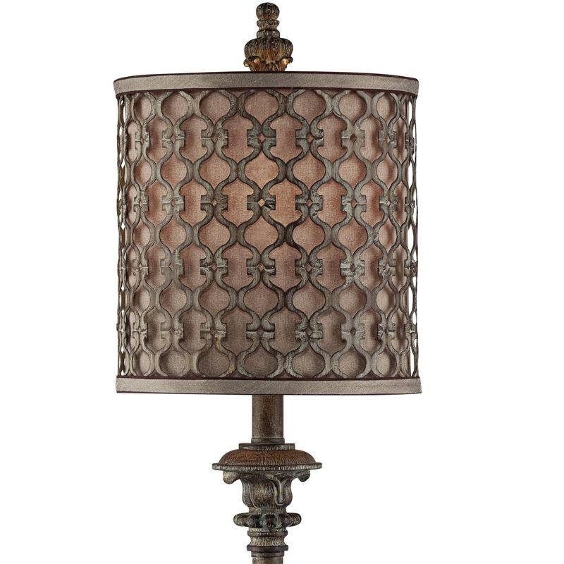 Regency Hill French Buffet Table Lamp Beige Scroll Metal Lattice Candlestick Framed Cylinder Shade for Dining Room