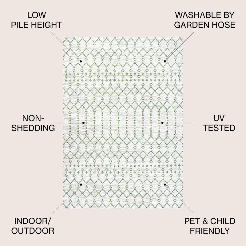 5' Round Ourika Moroccan Geometric Textured Weave Indoor/Outdoor Area Rug, Green/Ivory - JONATHAN Y