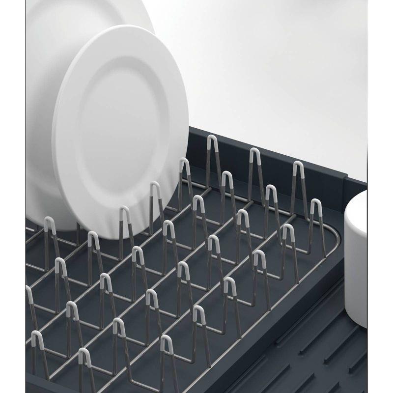 Gray Expandable Metal Dish Rack with Utensil Cup