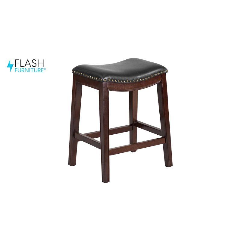 Flash Furniture 26'' High Backless Wood Counter Height Stool with LeatherSoft Saddle Seat